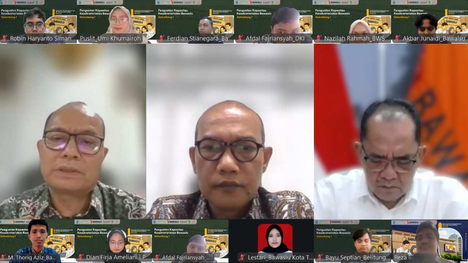 zoom kegiatan Penguatan Kapasitas Kesekretariatan Bawaslu Tahun 2026 Gelombang I