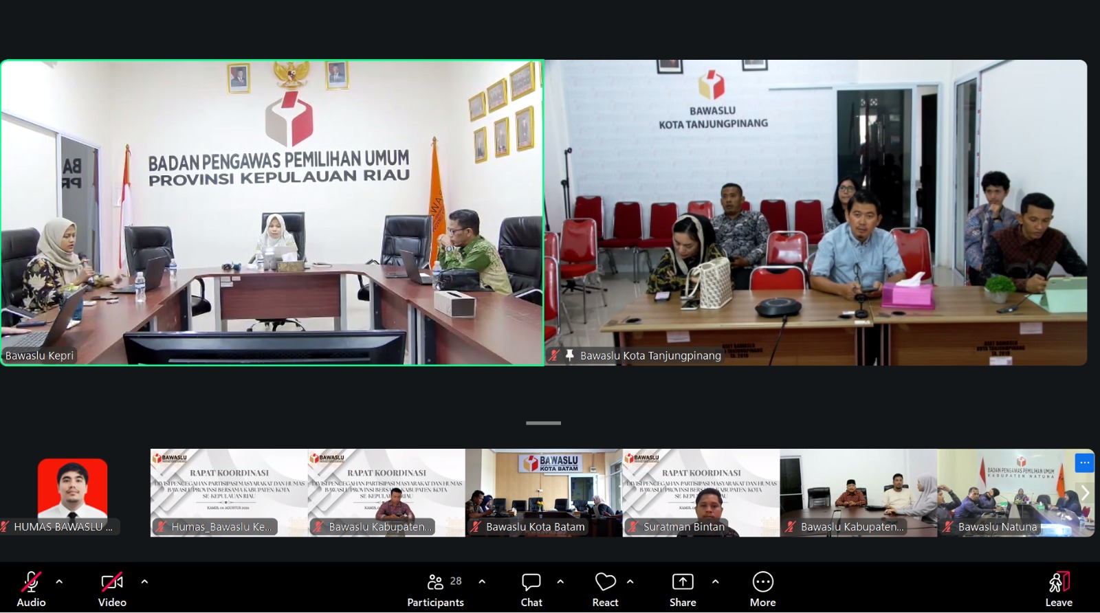 Rapida Nuriana,S.Pd.,MM (Anggota Bawaslu Kota Tanjungpinang) bersama staf sekretariat mengikuti Rakor P2H